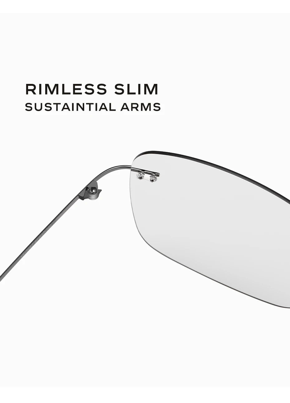 CAPONI Square Photochromic Polarized Sunglasses for Men - Rimless, Classic Design, UV400 Protection Eyewear (BS7467)