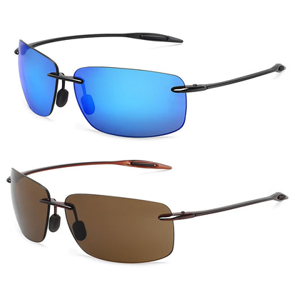 JULI The Matrix Classic Sports Rimless Sunglasses for Men - Orange Rectangle Ultralight Frame, UV400 Protection Driving Eyewear (MJ8009)