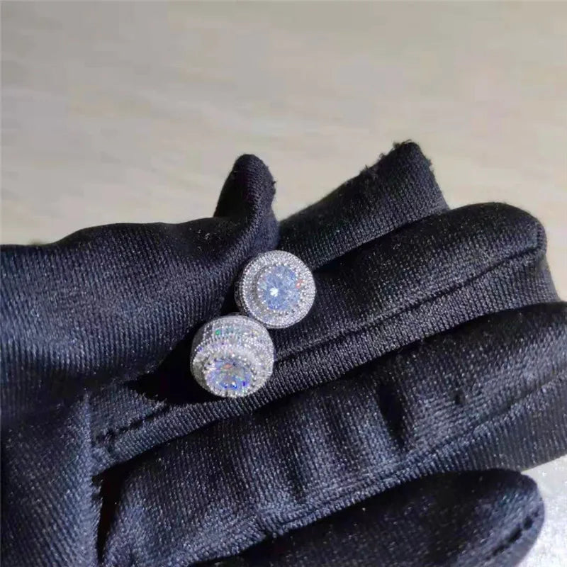 Austrian Crystal Round Earrings for Women – White Gold & Yellow Gold Color, White Zircon Hip Hop Wedding Stud Jewelry