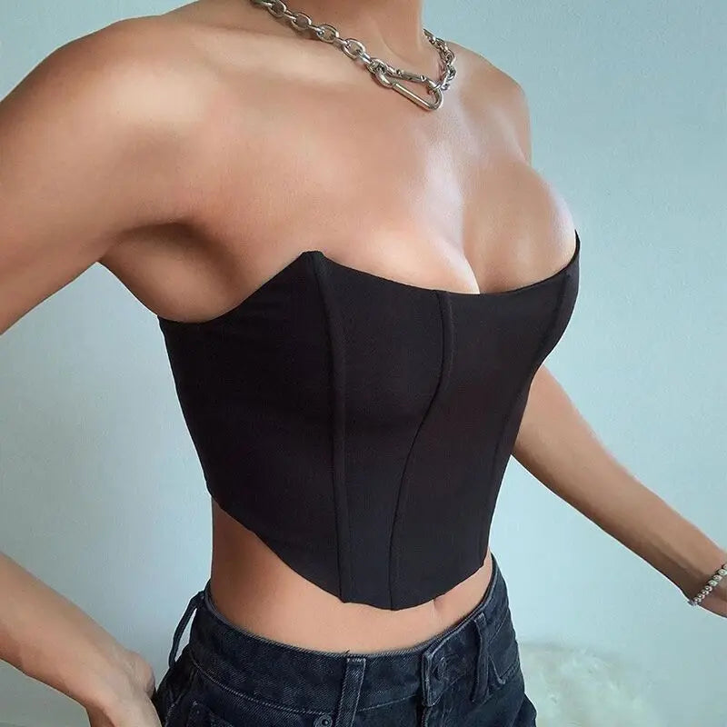 Sleeveless Off-Shoulder Velvet Corset Crop Top – Sexy Backless Bustier Vest for Women, Solid Color