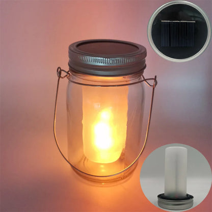 Solar LED Mason Jar Lights – Warm Torch Flame Lantern for Outdoor & Indoor Christmas, Garden, and Street Decoration