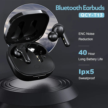 QCY T13 Bluetooth Headphones V5.1 – Wireless TWS Earbuds with Touch Control, 4 Mics, ENC HD Call, and Customizing App