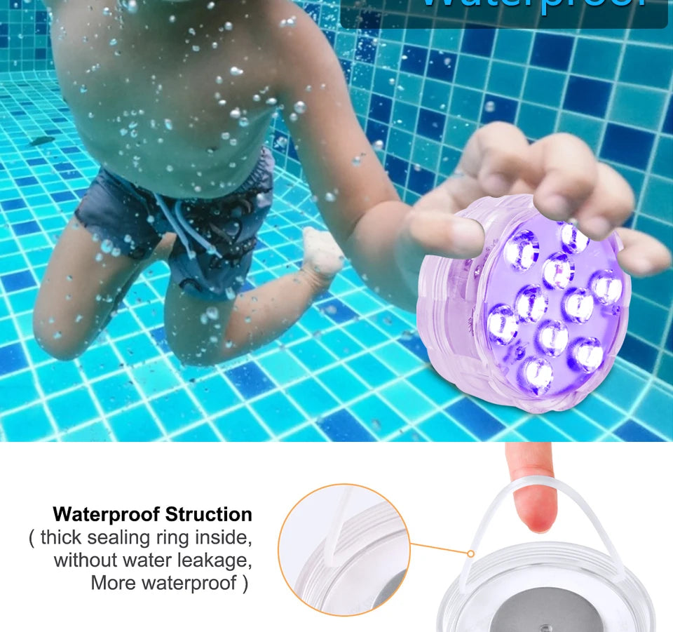 10 LED RGB Underwater Pool Light – Remote Control, Battery Operated, Waterproof Dive Lamp for Aquarium, Vase, and Fish Tank