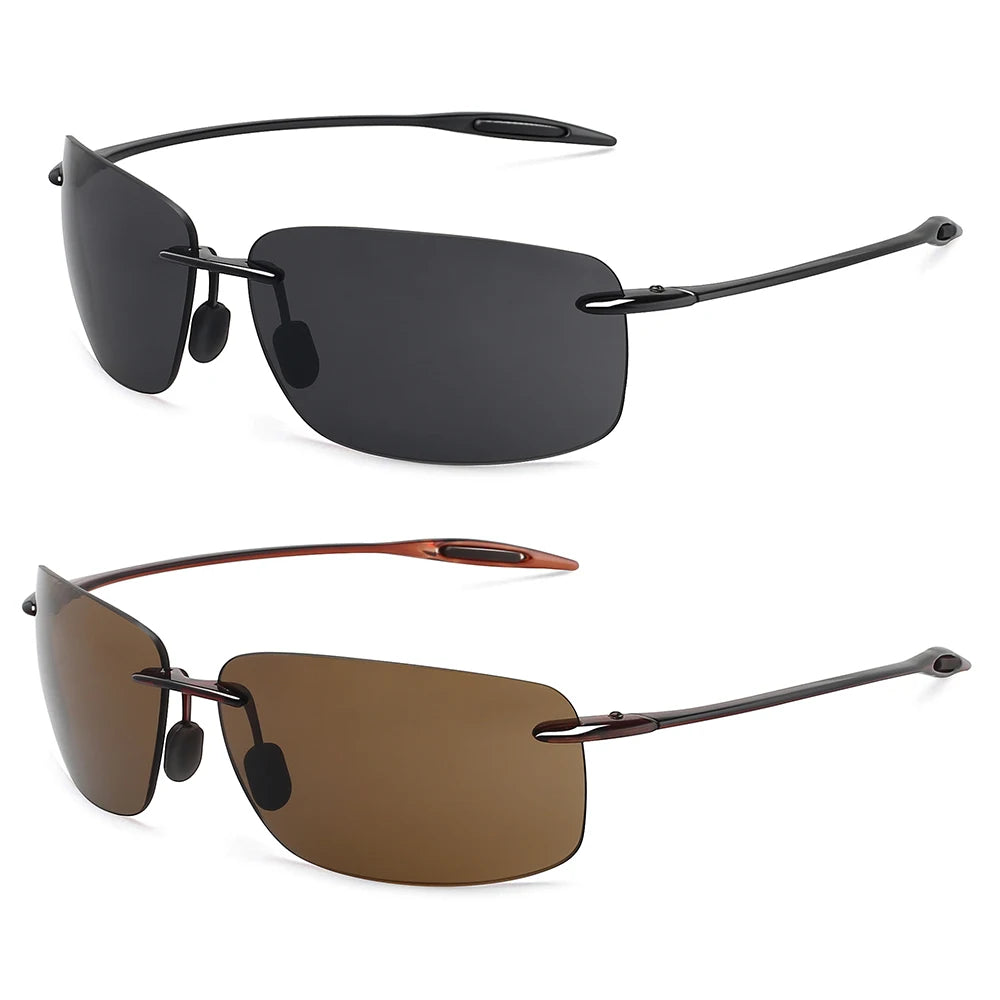 JULI The Matrix Classic Sports Rimless Sunglasses for Men - Orange Rectangle Ultralight Frame, UV400 Protection Driving Eyewear (MJ8009)