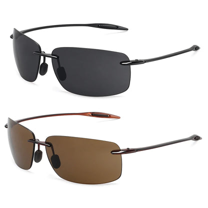 JULI The Matrix Classic Sports Rimless Sunglasses for Men - Orange Rectangle Ultralight Frame, UV400 Protection Driving Eyewear (MJ8009)