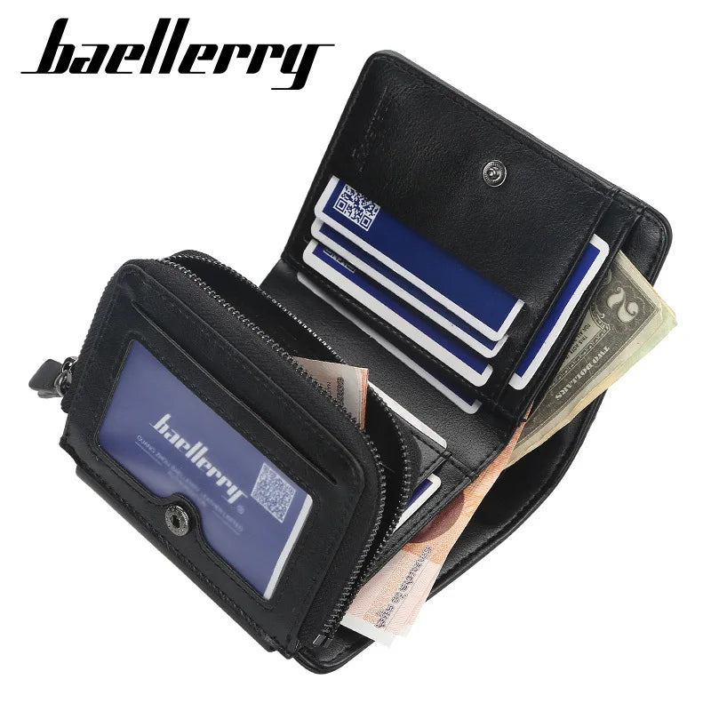 New PU Leather Men's Wallets: High-Quality Zipper Short Design Card Holder Male Purse - Vintage Coin Holder Men's Wallets