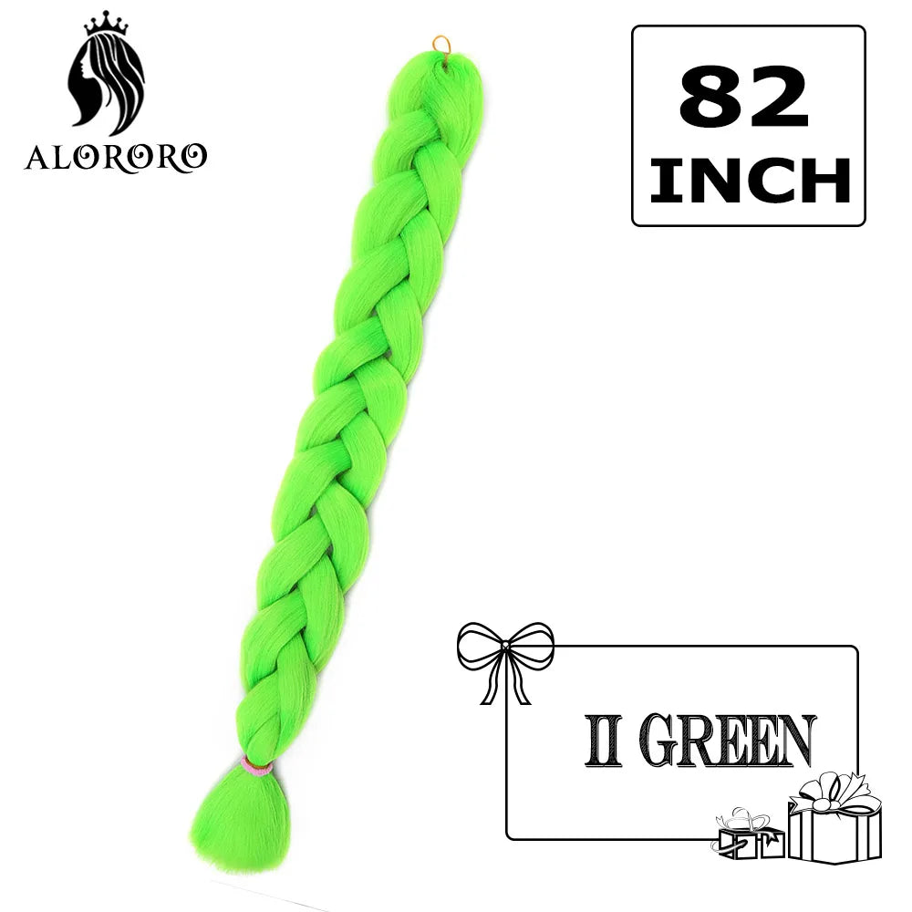 82-Inch Synthetic Braiding Hair Extensions – Jumbo Crochet Box Twist Braids in Green, Red, Pink & Yellow, Pure Color Wholesale