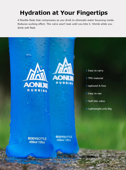 AONIJIE Soft Flask Water Bottle — 250ml/500ml Folding, Collapsible, TPU BPA-Free for Running Hydration Packs, Waist Bags & Vests (SD09/SD10)