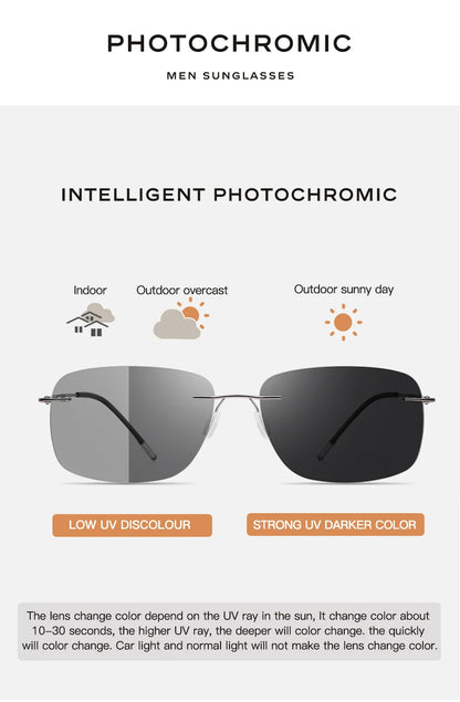 CAPONI Square Photochromic Polarized Sunglasses for Men - Rimless, Classic Design, UV400 Protection Eyewear (BS7467)