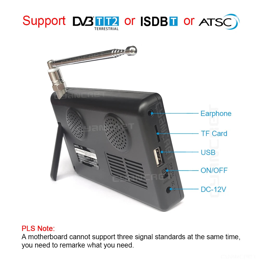 LEADSTAR Pocket TV D5 5 Inch | DVB-T2 ATSC ISDB-T TDT Digital & Analog Mini Car Television | Portable TV with USB TF AC3 Support