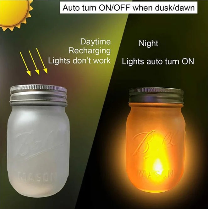 Solar LED Mason Jar Lights – Warm Torch Flame Lantern for Outdoor & Indoor Christmas, Garden, and Street Decoration