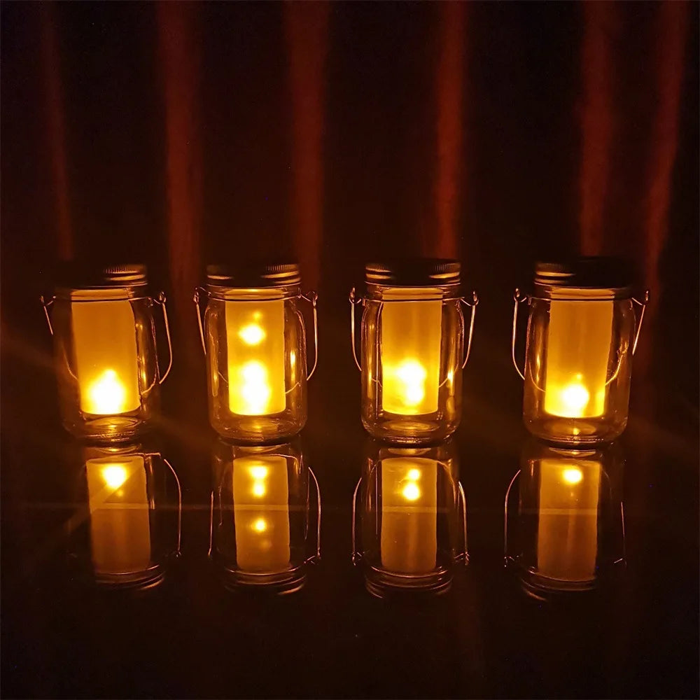 Solar LED Mason Jar Lights – Warm Torch Flame Lantern for Outdoor & Indoor Christmas, Garden, and Street Decoration