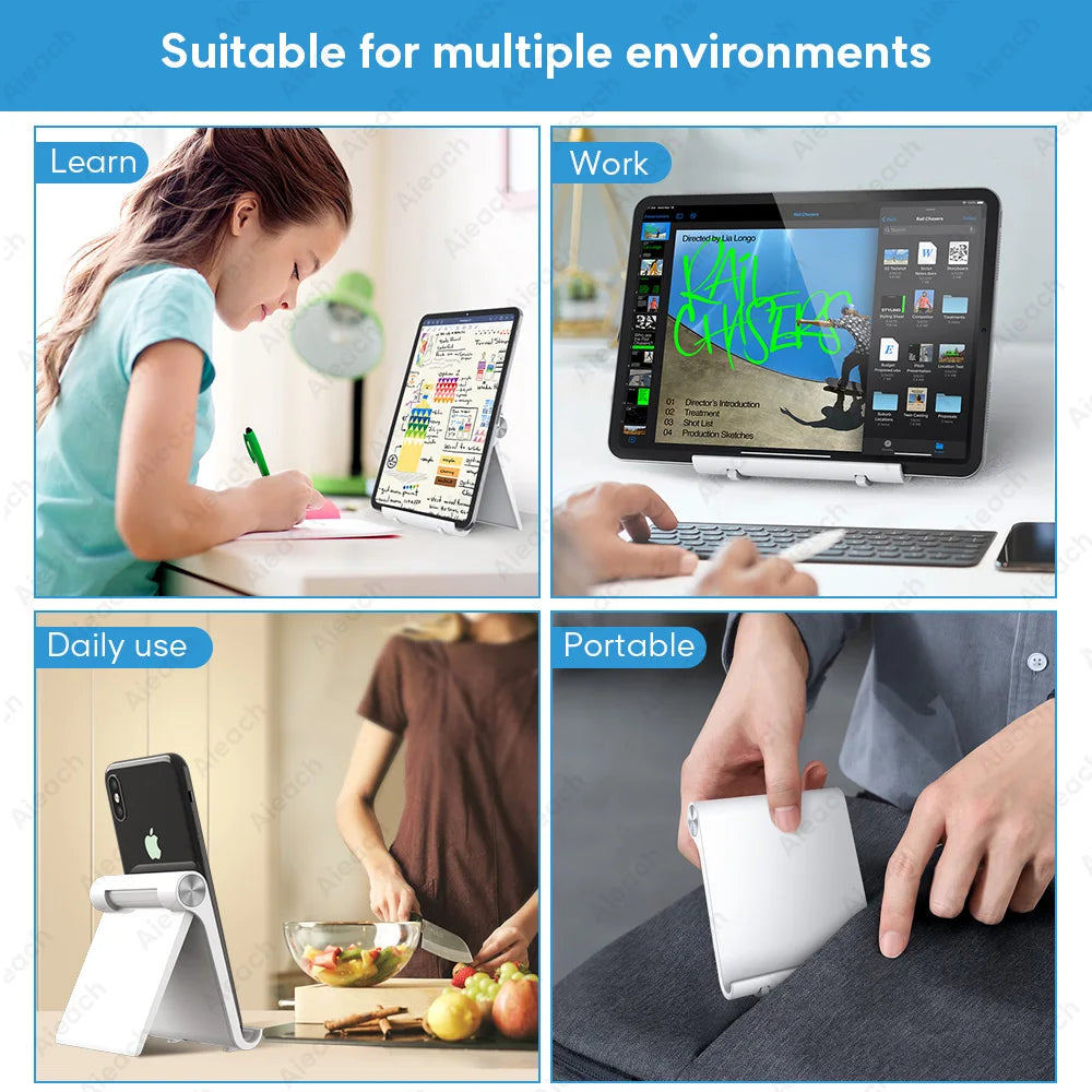 Adjustable Folding Tablet Stand: Desktop Holder for 7.9 to 11 inch Tablets - iPad, Xiaomi, Samsung, Mobile Phone Support