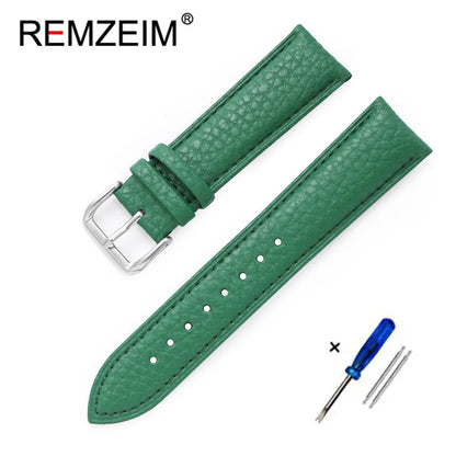 Genuine Calfskin Leather Watch Strap – Men's & Women's Band Accessories, 12mm-22mm, Green, Blue, Red
