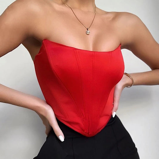 Sleeveless Off-Shoulder Velvet Corset Crop Top – Sexy Backless Bustier Vest for Women, Solid Color