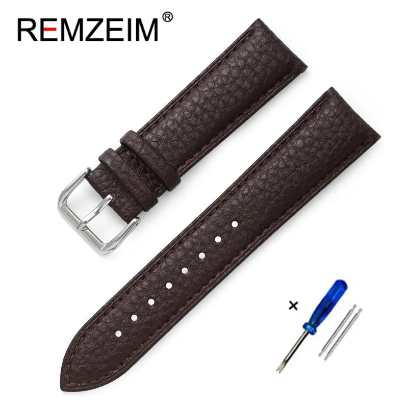 Genuine Calfskin Leather Watch Strap – Men's & Women's Band Accessories, 12mm-22mm, Green, Blue, Red