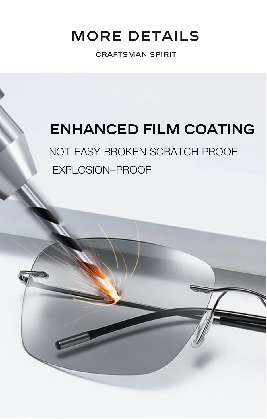 CAPONI Square Photochromic Polarized Sunglasses for Men - Rimless, Classic Design, UV400 Protection Eyewear (BS7467)