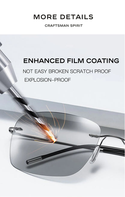 CAPONI Square Photochromic Polarized Sunglasses for Men - Rimless, Classic Design, UV400 Protection Eyewear (BS7467)