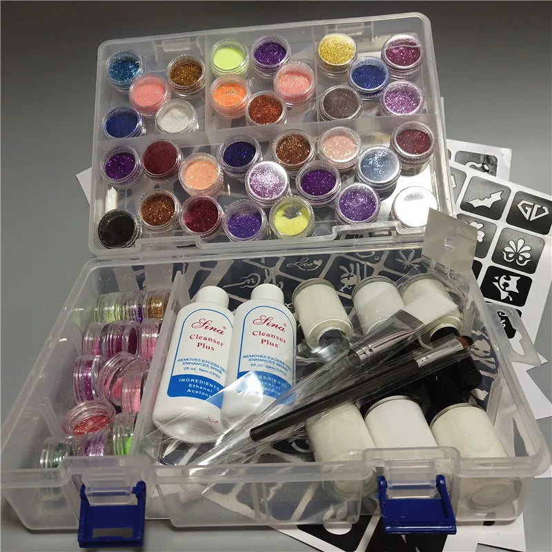 Halloween Glitter Tattoo Kit – Stencils, Glue, Brush & Body Art Makeup Glitter for Kids, Body Painting Powder