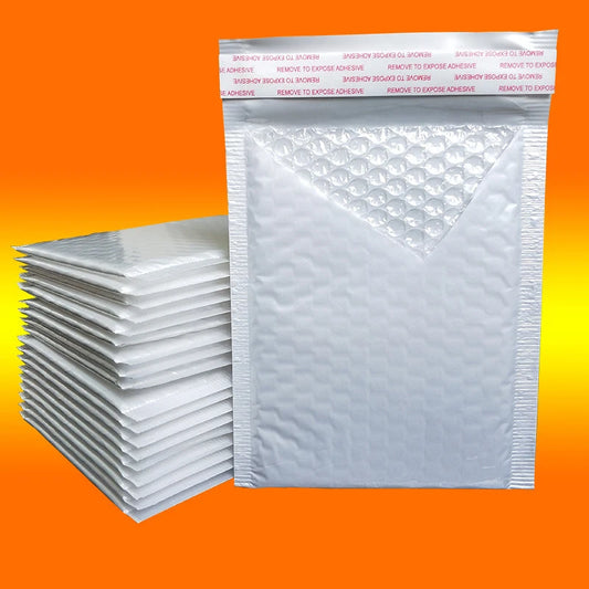 50Pcs White Poly Bubble Mailers – Self-Seal Padded Envelopes for Gifts, Books, and Packaging, Shipping Bags