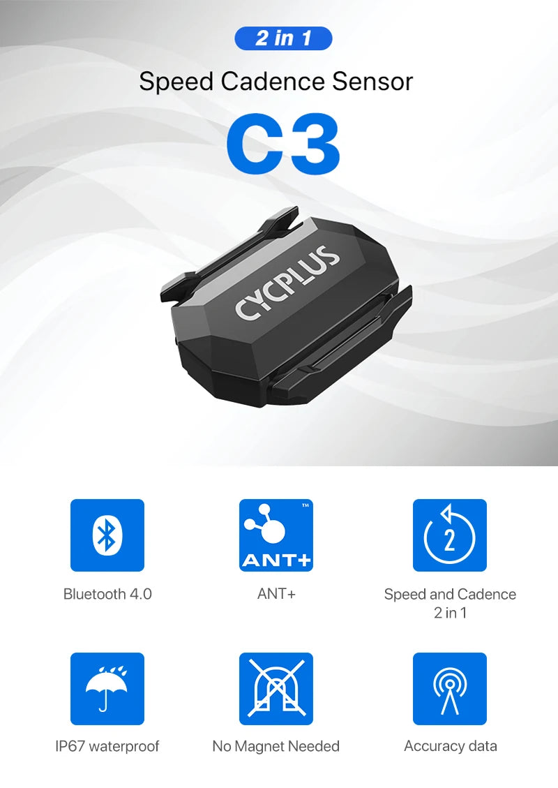 CYCPLUS Dual Sensor Bike Computer — Cadence & Speedometer with ANT+ Bluetooth, Waterproof GPS Cycling Accessory