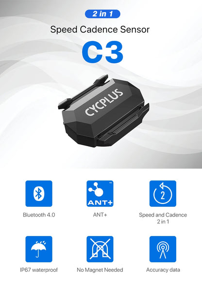 CYCPLUS Dual Sensor Bike Computer — Cadence & Speedometer with ANT+ Bluetooth, Waterproof GPS Cycling Accessory
