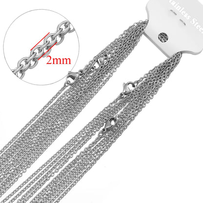 10Pcs 50cm Stainless Steel Link Chains – Cuban Cross Necklaces for DIY Jewelry Making & Gifts (Bulk)