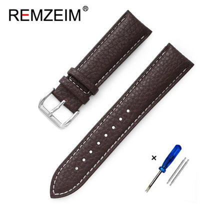 Genuine Calfskin Leather Watch Strap – Men's & Women's Band Accessories, 12mm-22mm, Green, Blue, Red