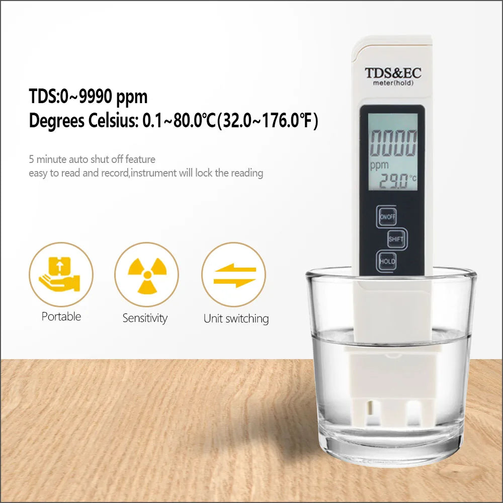 RZ PH/EC Meter Monitor — Digital Portable Aquarium Water Quality Tester, Professional Mini Acidity PH Detector