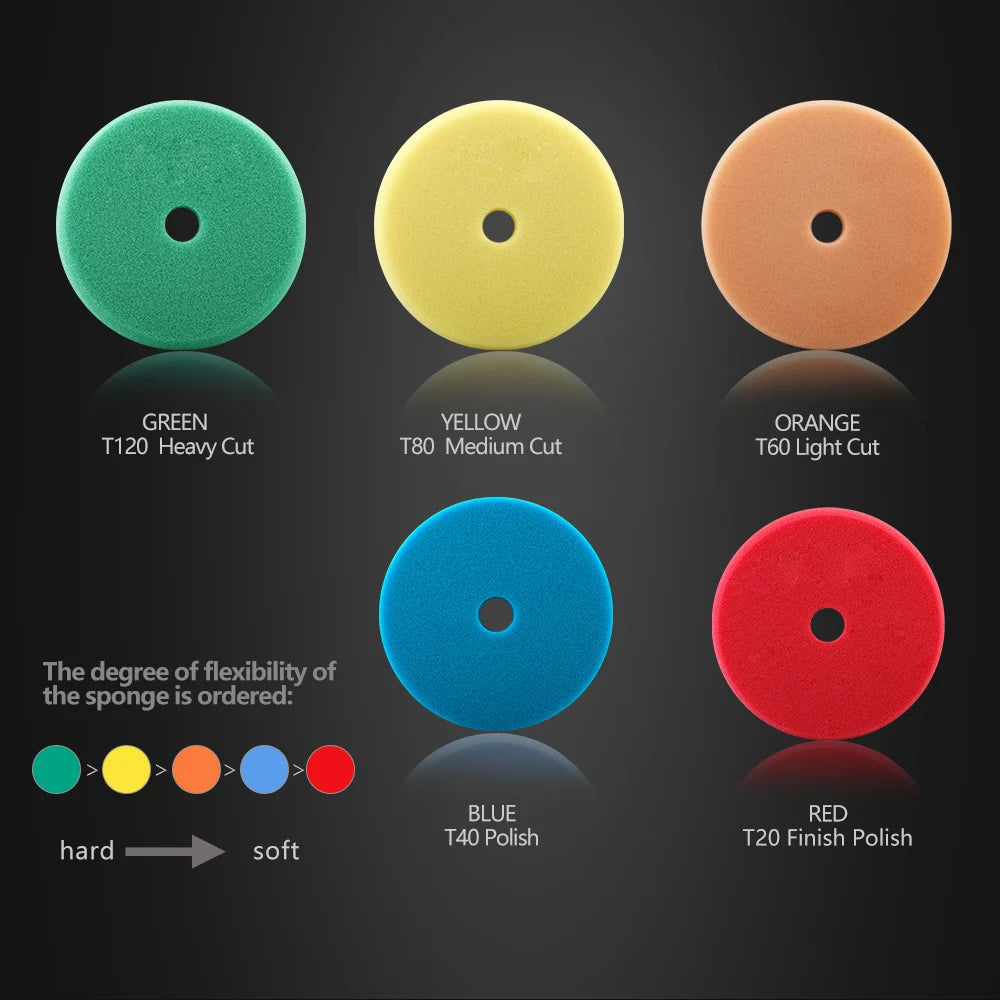 SPTA Car Buffing Polishing Pads – 3", 5", 6" T-Shape Sponge for DA/RO/GA Buffer Polisher