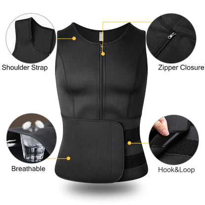 Men's Body Shaper Waist Trainer Vest – Slimming Shirt, Sauna Sweat Vest, Compression Undershirt, Shapewear, Fat Burner Workout Tank Top