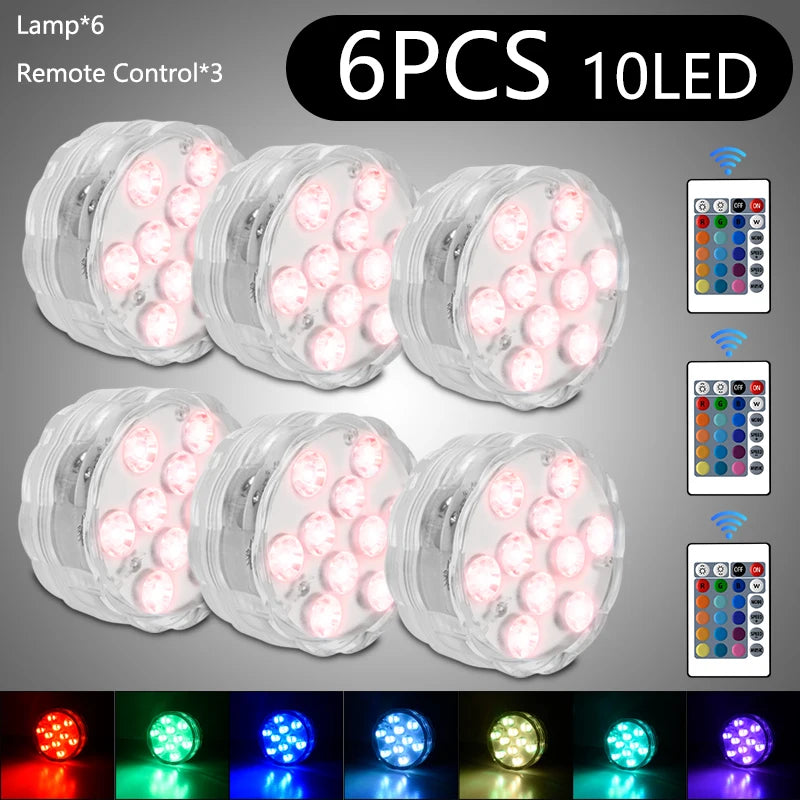 10 LED RGB Underwater Pool Light – Remote Control, Battery Operated, Waterproof Dive Lamp for Aquarium, Vase, and Fish Tank