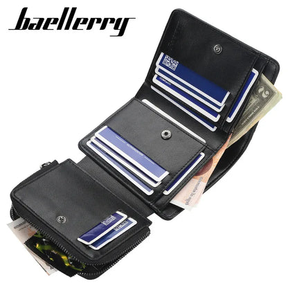 New PU Leather Men's Wallets: High-Quality Zipper Short Design Card Holder Male Purse - Vintage Coin Holder Men's Wallets