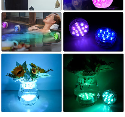 10 LED RGB Underwater Pool Light – Remote Control, Battery Operated, Waterproof Dive Lamp for Aquarium, Vase, and Fish Tank