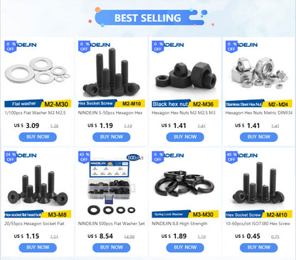 1-100pcs Black Flat Washers — M2 to M36 Carbon Steel Plain Gaskets