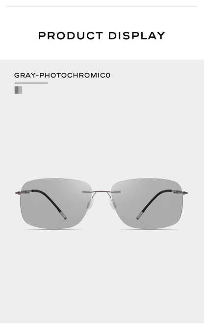 CAPONI Square Photochromic Polarized Sunglasses for Men - Rimless, Classic Design, UV400 Protection Eyewear (BS7467)