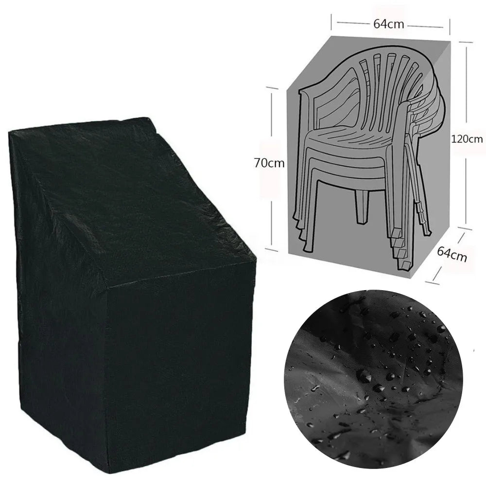 Stackable Chair Dust Cover — Waterproof Black Storage Bag for Garden & Terrace Furniture Protection