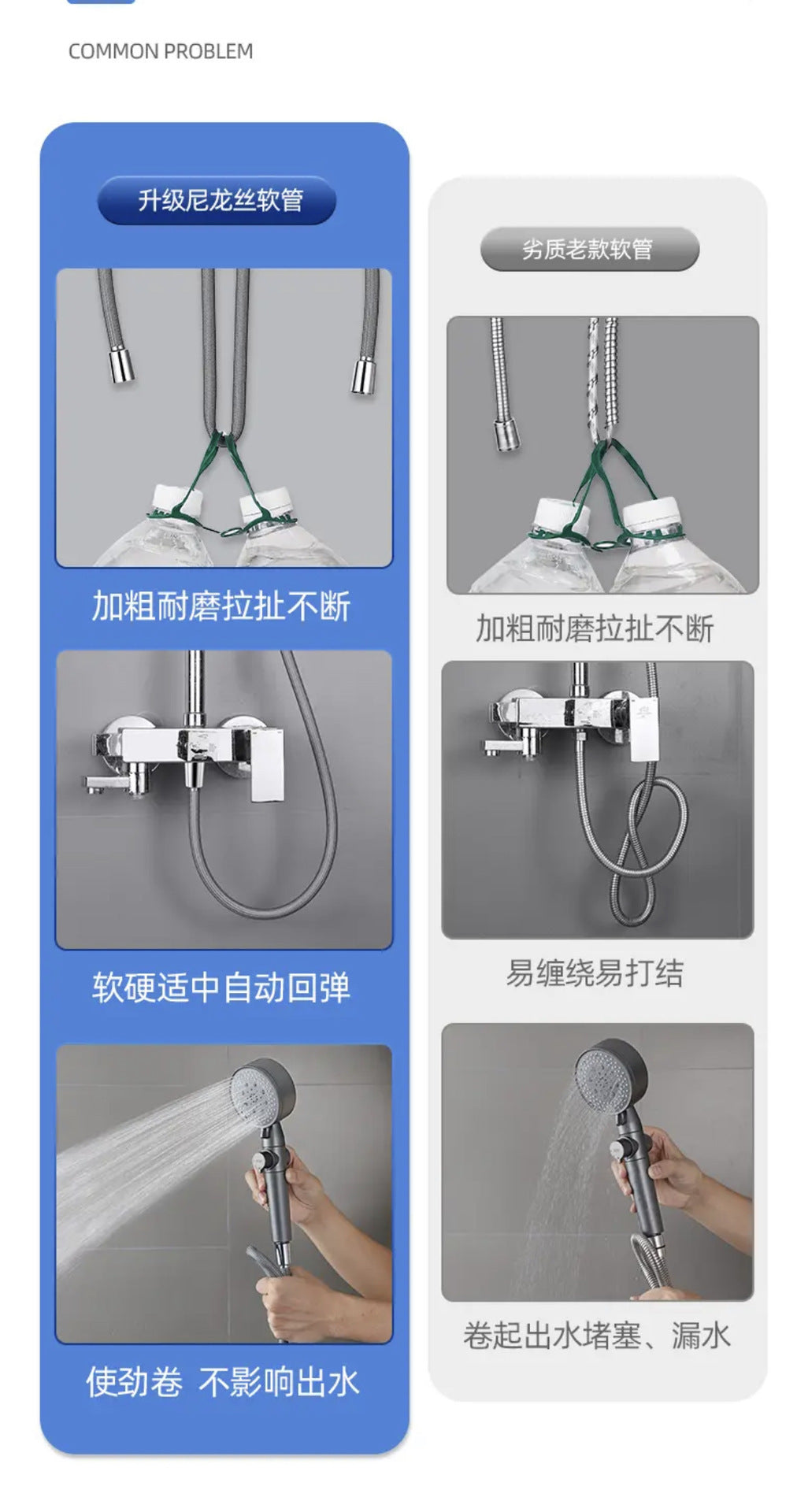 1.5/2M Anti-Kink Handheld Shower Hose — Flexible High-Pressure Nylon Tube with Universal GI/2 Connector