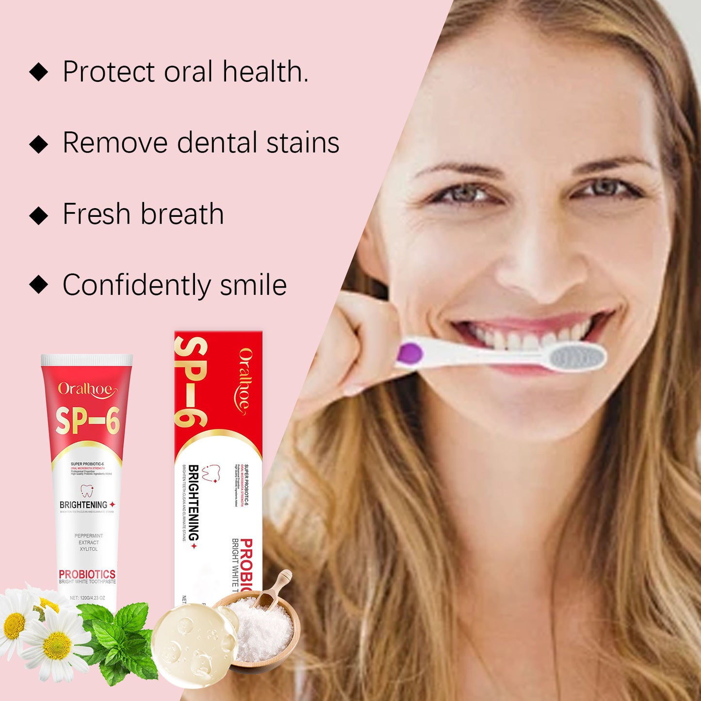 SP6 Probiotic Brightening Toothpaste for Plaque Removal, Stain Whitening & Fresh Breath – Anti-Periodontitis Oral Care