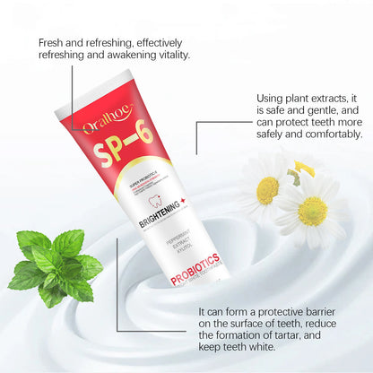 SP6 Probiotic Brightening Toothpaste for Plaque Removal, Stain Whitening & Fresh Breath – Anti-Periodontitis Oral Care