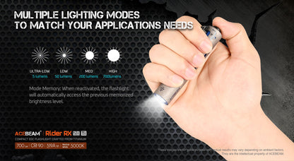 ACEBEAM Rider RX 2.0 Titanium LED Flashlight — 700 Lumens EDC AA Flashlight with Bolt-Action Design, IP68 Waterproof