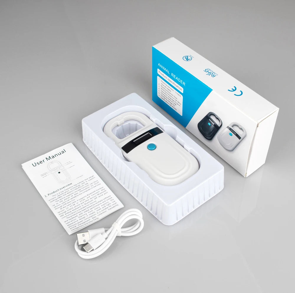 Handheld Animal RFID Reader - 134.2KHz & 125kHz Pet Microchip Scanner, USB/Bluetooth Tag Reader for Cats & Dogs with Tags