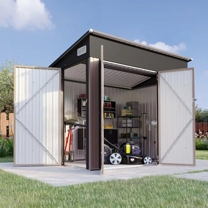 11.5'x7.5' Outdoor Metal Storage Shed – Triple Lockable Door with Sloping Roof for Tools & Bicycles