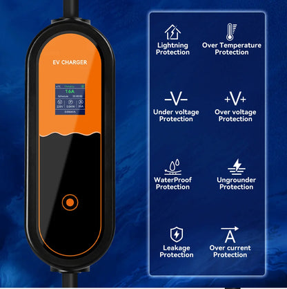 3.5KW Type 2 Portable EV Charger – Adjustable 8A-16A 1-Phase EU Plug for Electric Vehicles