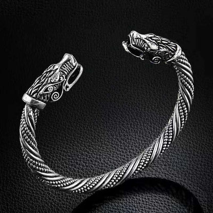 Vintage Viking Double-Headed Wolf Bracelet – Adjustable Twist Design Men's Fashion Punk Jewelry Accessory