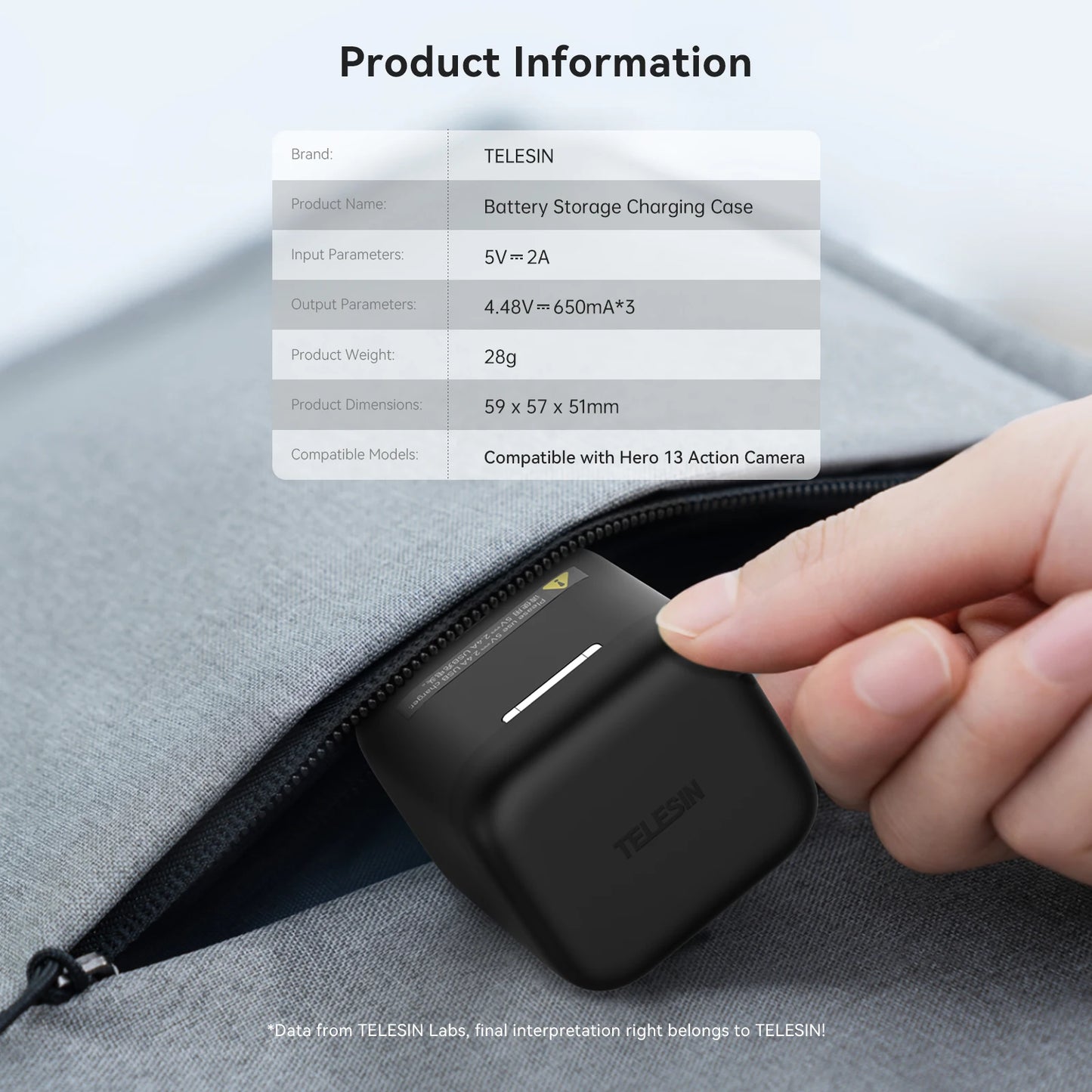 TELESIN 3-Slot Fast Battery Charger for GoPro Hero 13 – Portable Charging Dock for Action Camera Accessories