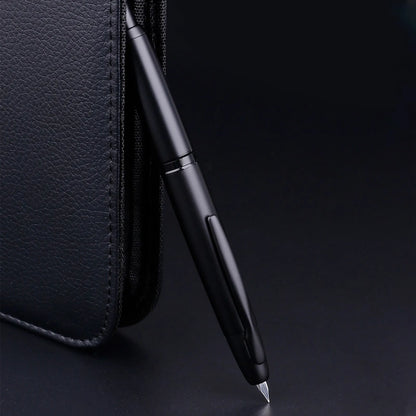 Majohn A1 Press Fountain Pen - Retractable EF Nib 0.4mm, Metal Matte Black Ink Pen with Converter, Ideal Student Gift
