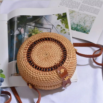 Handmade Straw Bag – Women’s Summer Rattan Beach Handbag, Boho Woven Circle Tote