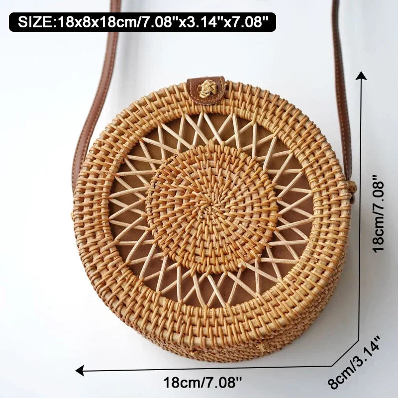 Handmade Straw Bag – Women’s Summer Rattan Beach Handbag, Boho Woven Circle Tote