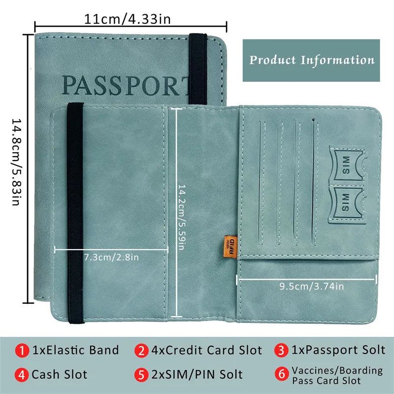 RFID Vintage Passport Holder: Multi-Function PU Leather Wallet Case for Women & Men - Business Travel Accessories